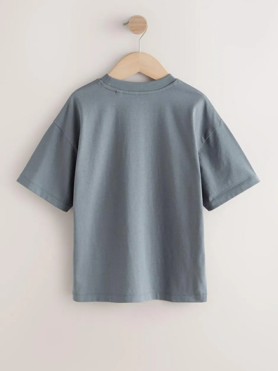 Next Short Sleeve Logo Chest Graphic T-Shirts 4 Pack (3-16yrs) Grey/Yellow/Mineral/Red New