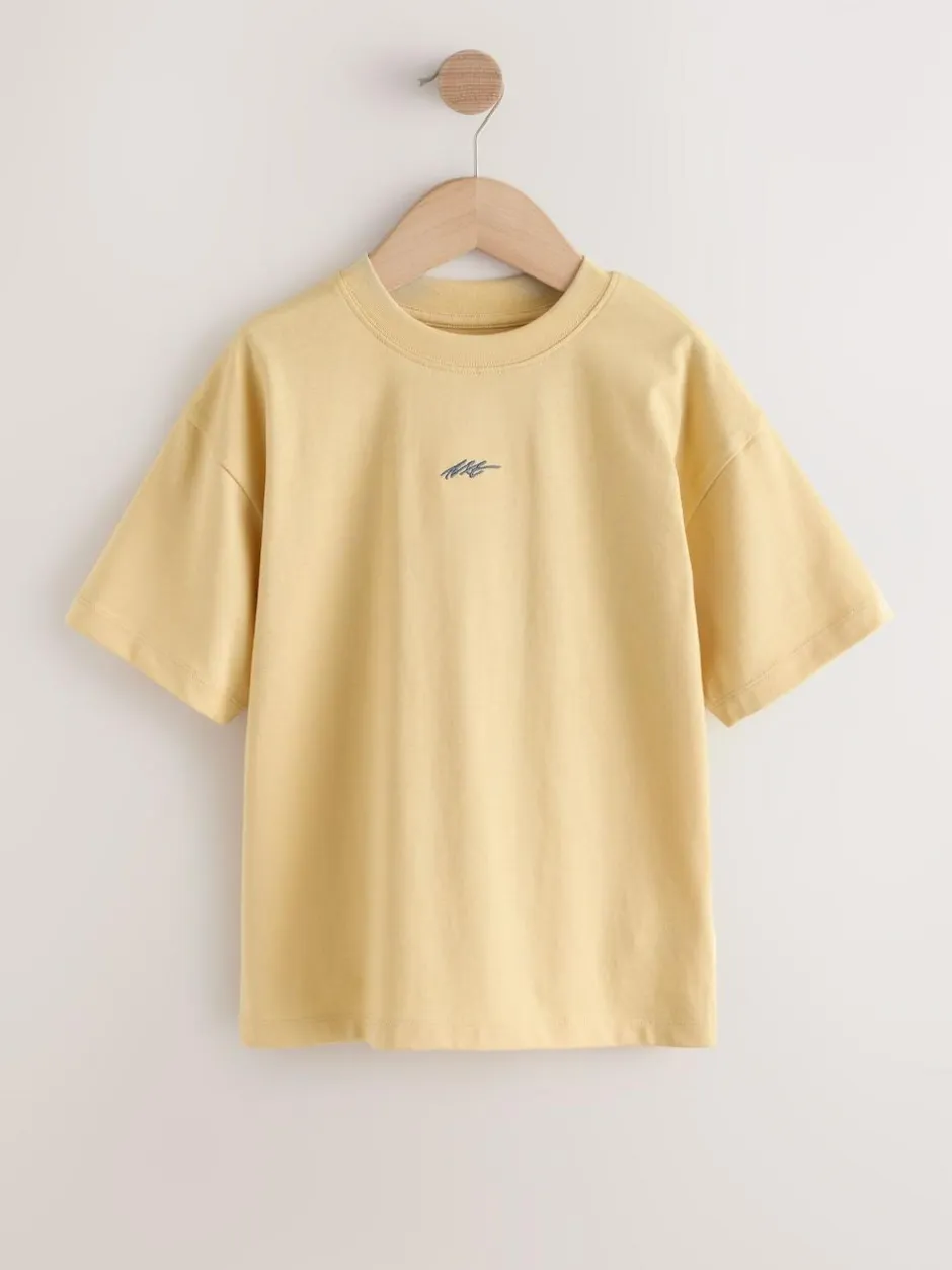 Next Short Sleeve Logo Chest Graphic T-Shirts 4 Pack (3-16yrs) Grey/Yellow/Mineral/Red New