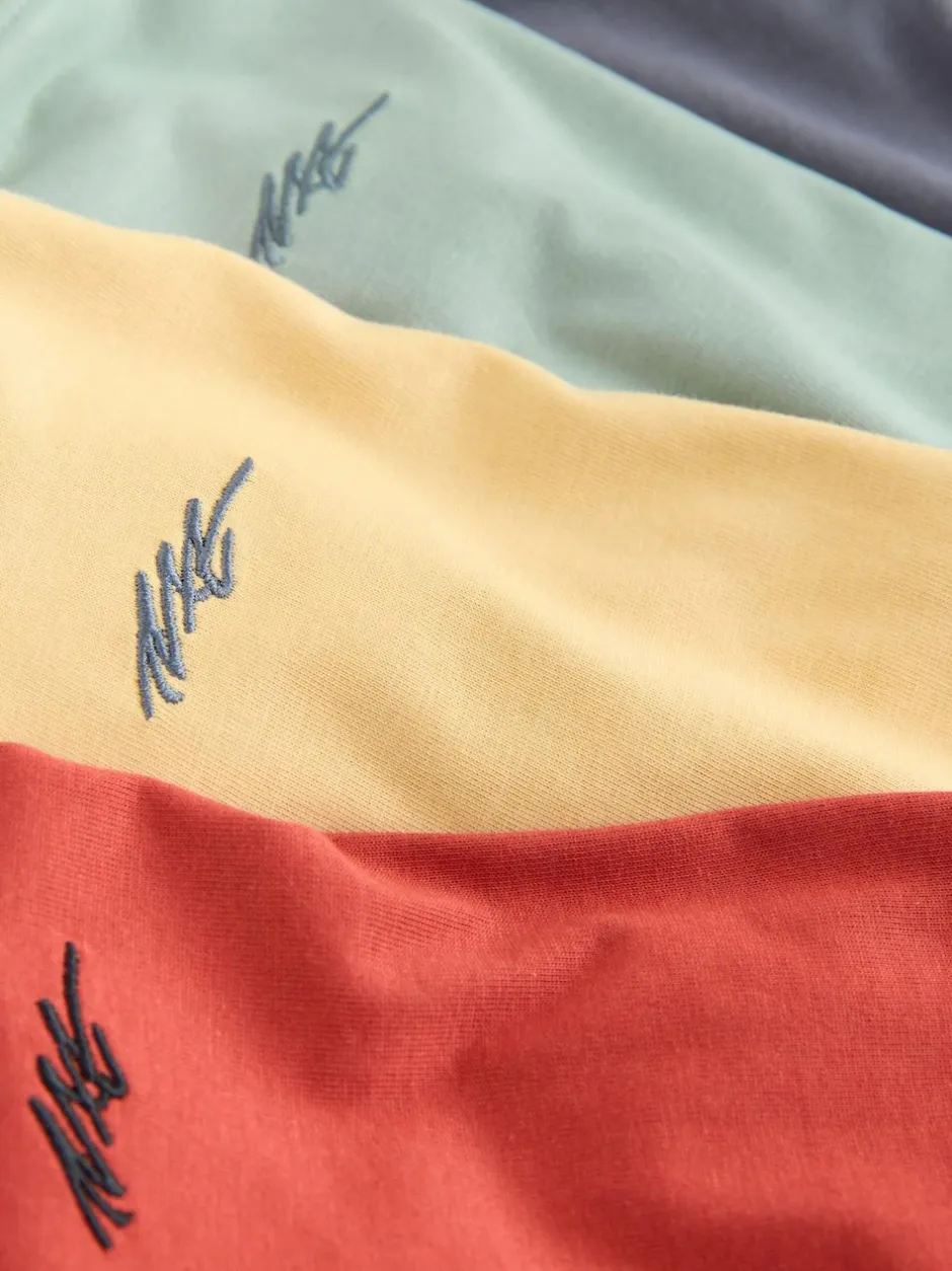 Next Short Sleeve Logo Chest Graphic T-Shirts 4 Pack (3-16yrs) Grey/Yellow/Mineral/Red New