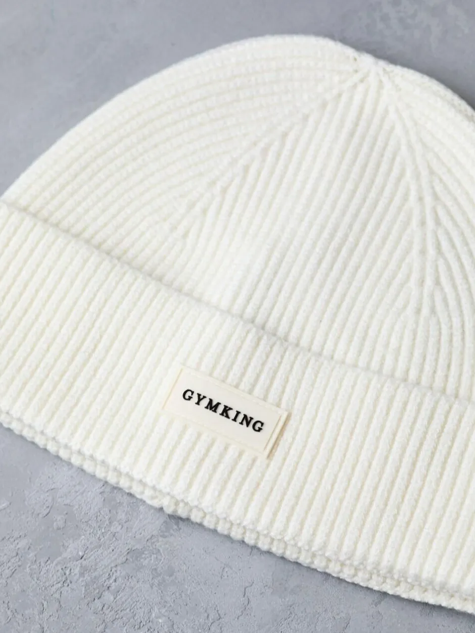 Gym King White Rib Knit Beanie Clearance