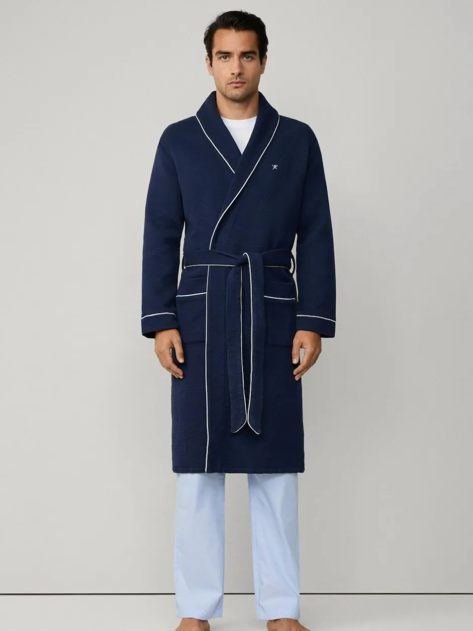Hackett Blue Pure Cotton Waffle Robe Discount
