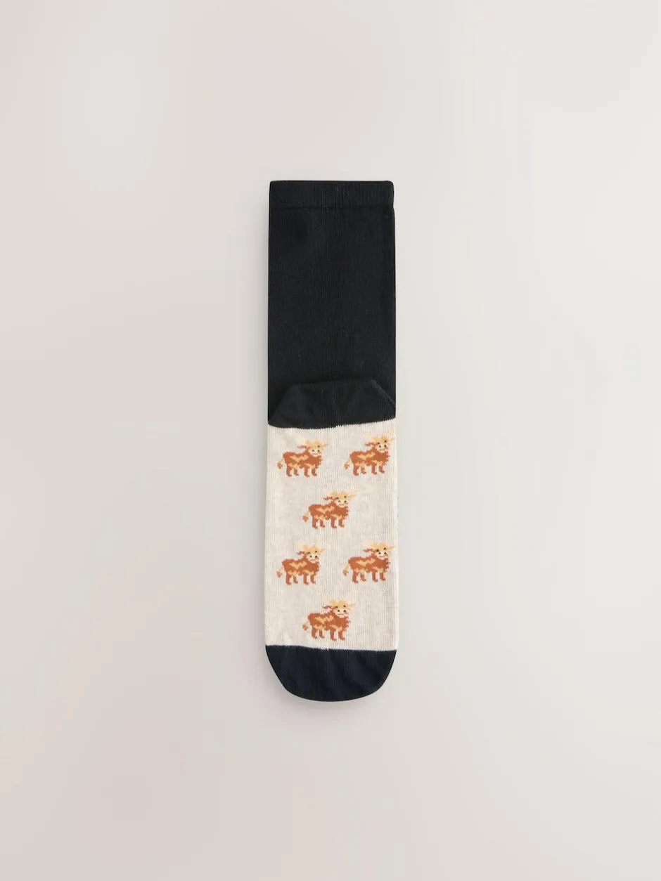 Next Hamish Highland Cow Footbed Ankle Socks 5 Pack