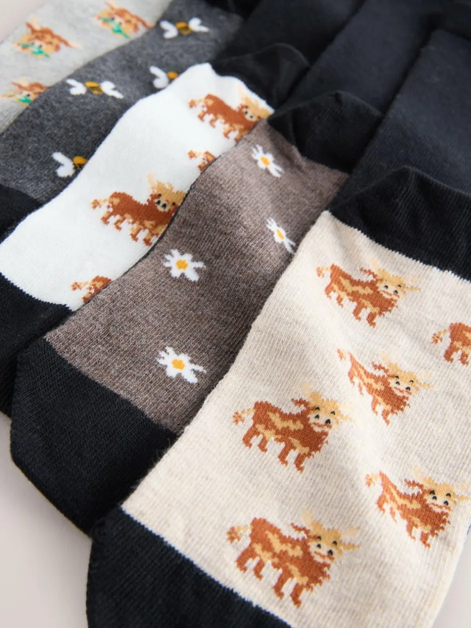Next Hamish Highland Cow Footbed Ankle Socks 5 Pack