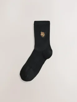 Next Hamish The Highland Cow / Tulips Embroidered Motif Ankle Socks 4 Pack Clearance