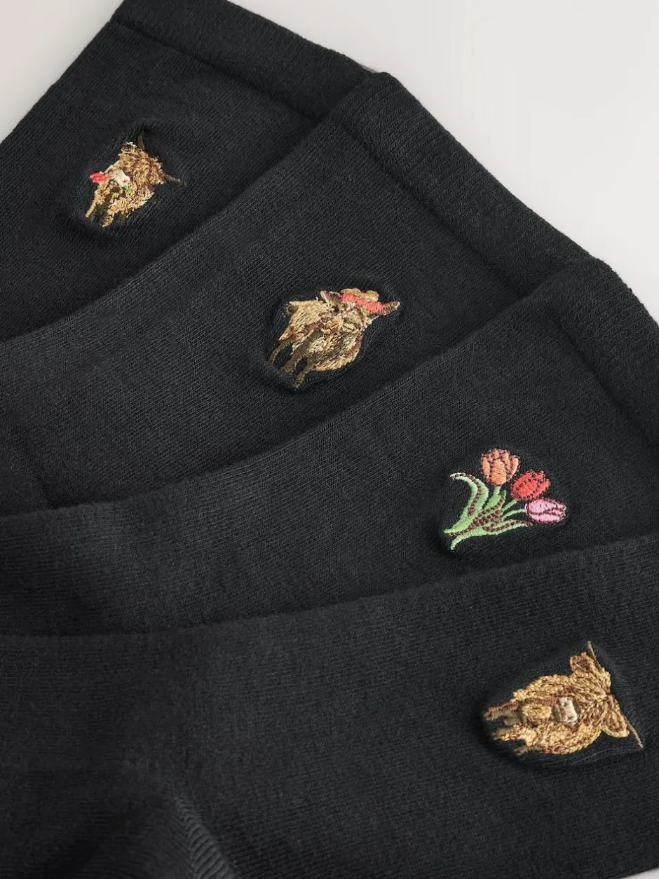 Next Hamish The Highland Cow / Tulips Embroidered Motif Ankle Socks 4 Pack Clearance