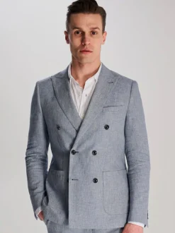 Harry Brown Giacomo Cotton Linen Double Breasted Suit Jacket Blue Best