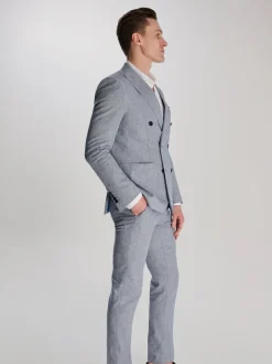 Harry Brown Giacomo Cotton Linen Double Breasted Suit Jacket Blue Best