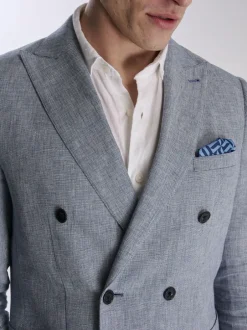Harry Brown Giacomo Cotton Linen Double Breasted Suit Jacket Blue Best