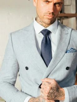 Harry Brown Giacomo Cotton Linen Double Breasted Suit Jacket Blue Best