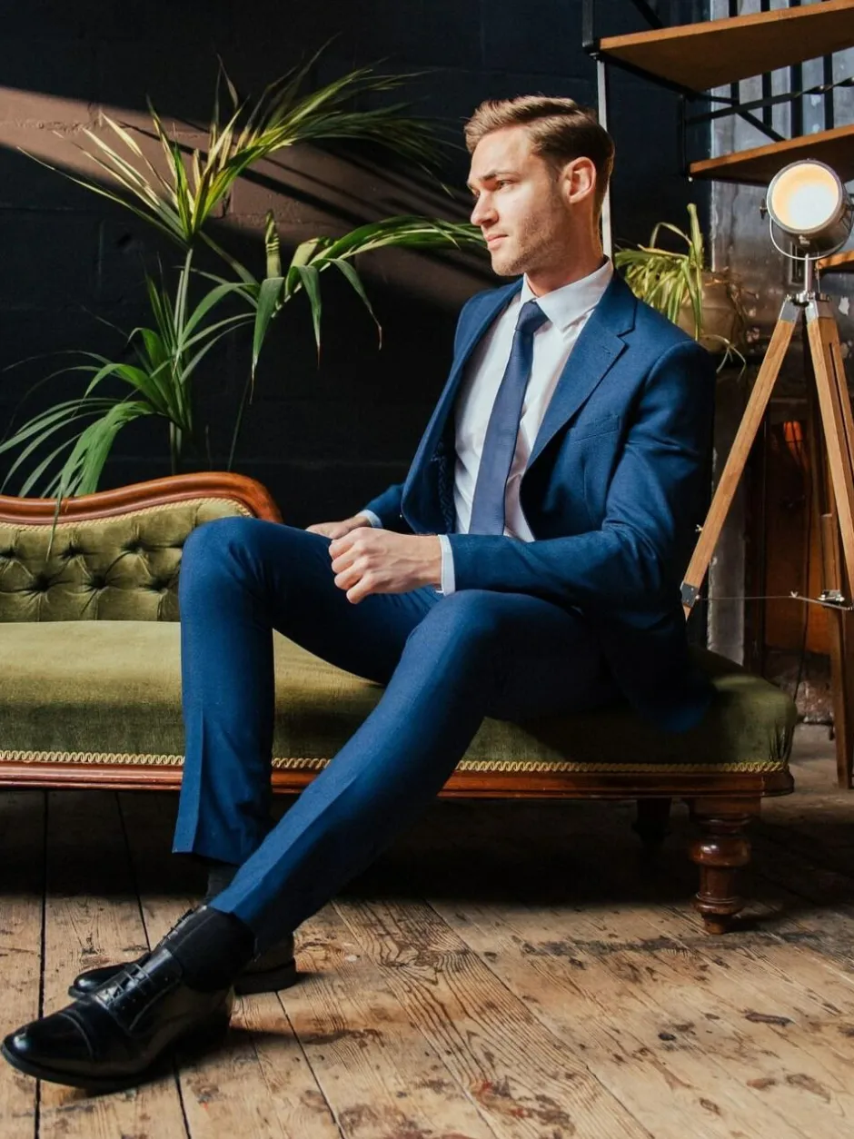 Harry Brown Slim Fit Suit Archie Melange Jacket Blue Hot