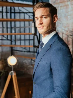 Harry Brown Slim Fit Suit Archie Melange Jacket Blue Hot