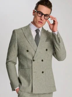 Harry Brown Giacomo Cotton Linen Double Breasted Suit Jacket Green Online