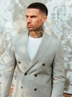 Harry Brown Giacomo Cotton Linen Double Breasted Suit Jacket Green Online
