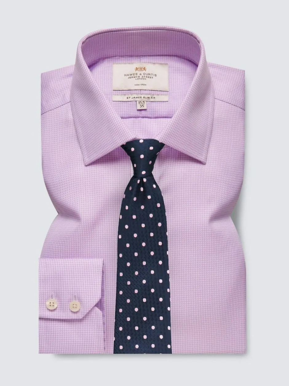 Hawes & Curtis Slim Non-Iron Dogtooth 100% Cotton Purple Shirt