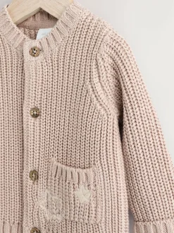 Next Chunky Knitted Embroidered Baby Cardigan Hello World Neutral Clearance