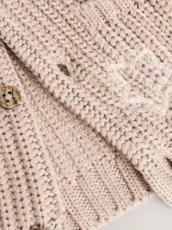 Next Chunky Knitted Embroidered Baby Cardigan Hello World Neutral Clearance