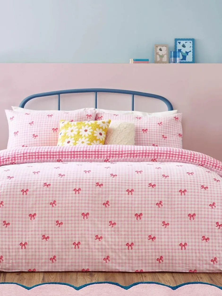 heya home Pink Gingham Bows Duvet Set