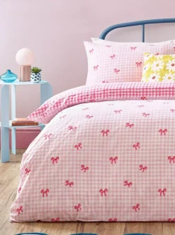 heya home Pink Gingham Bows Duvet Set