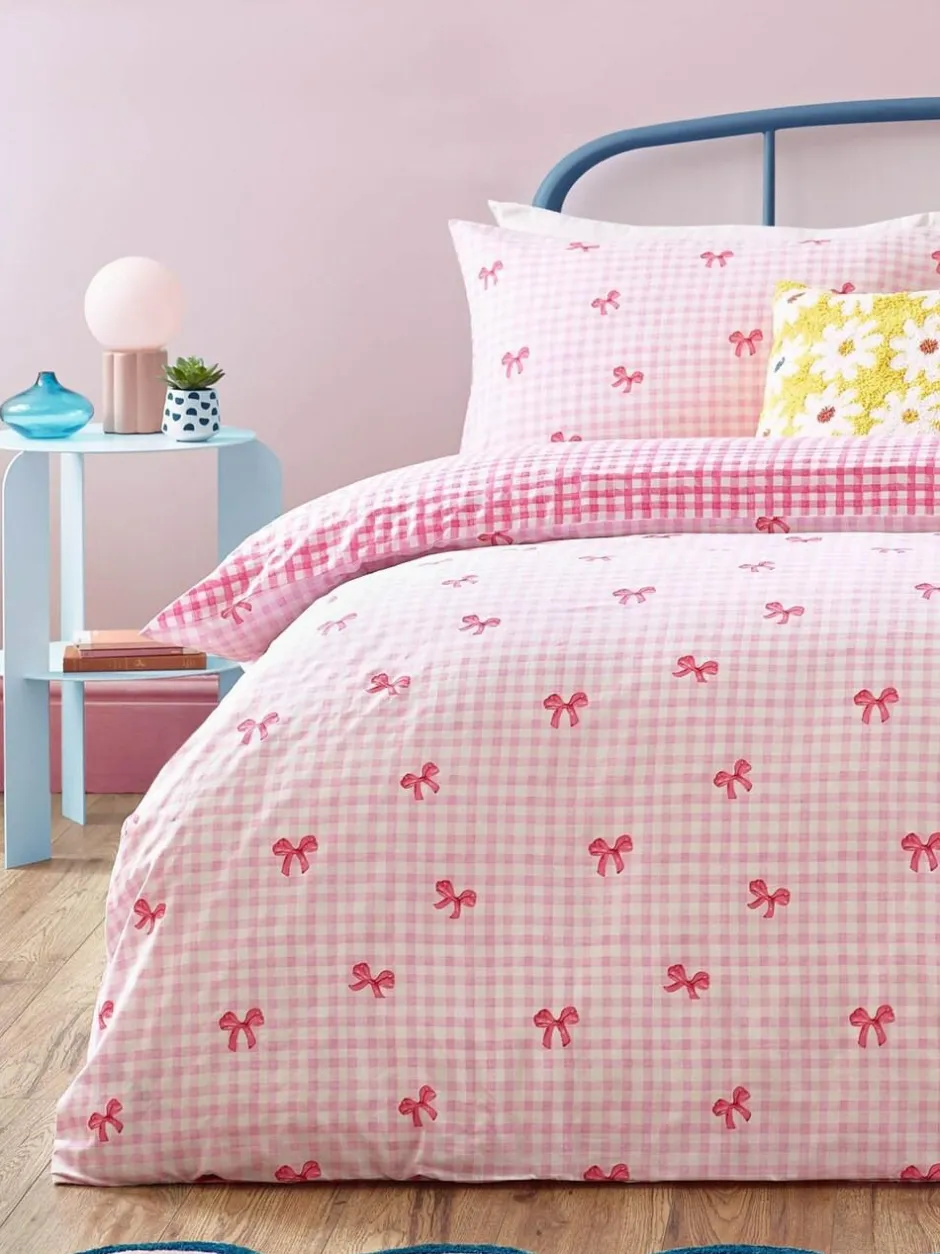 heya home Pink Gingham Bows Duvet Set