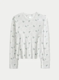 Hollister Cozy Long Sleeve White Pyjama Top Clearance
