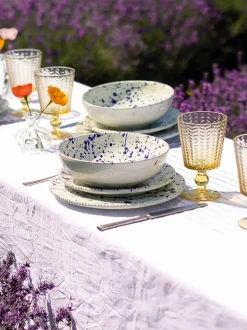 Hot Pottery 12 Piece Splatter Signature Dinner Set Blueberry Clearance