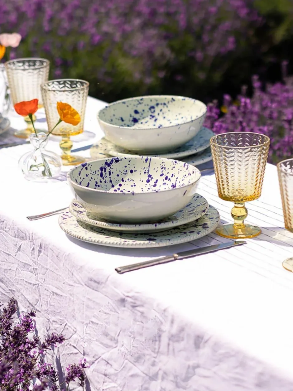 Hot Pottery 12 Piece Splatter Signature Dinner Set Blueberry Clearance