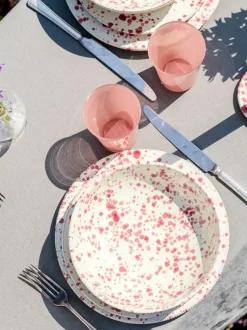 Hot Pottery 12 Piece Splatter Signature Dinner Set Cranberry New