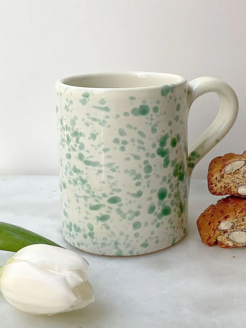 Hot Pottery Set of 4 Splatter Mugs Pistachio New