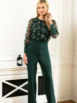 Hot Squash Green Ponte Jumpsuit with Blouson Sleeves New