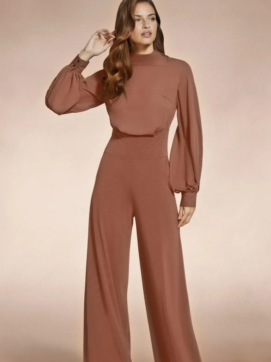 Hot Squash Wide Leg Jumpsuit with Blouson Sleeve Brown Sale