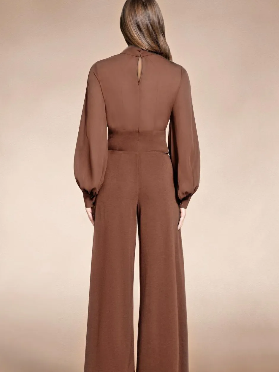 Hot Squash Wide Leg Jumpsuit with Blouson Sleeve Brown Sale