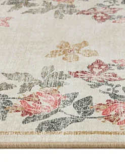 Hug Rug Cream and Floral Print British Made Washable Botantical Border Runner Clearance