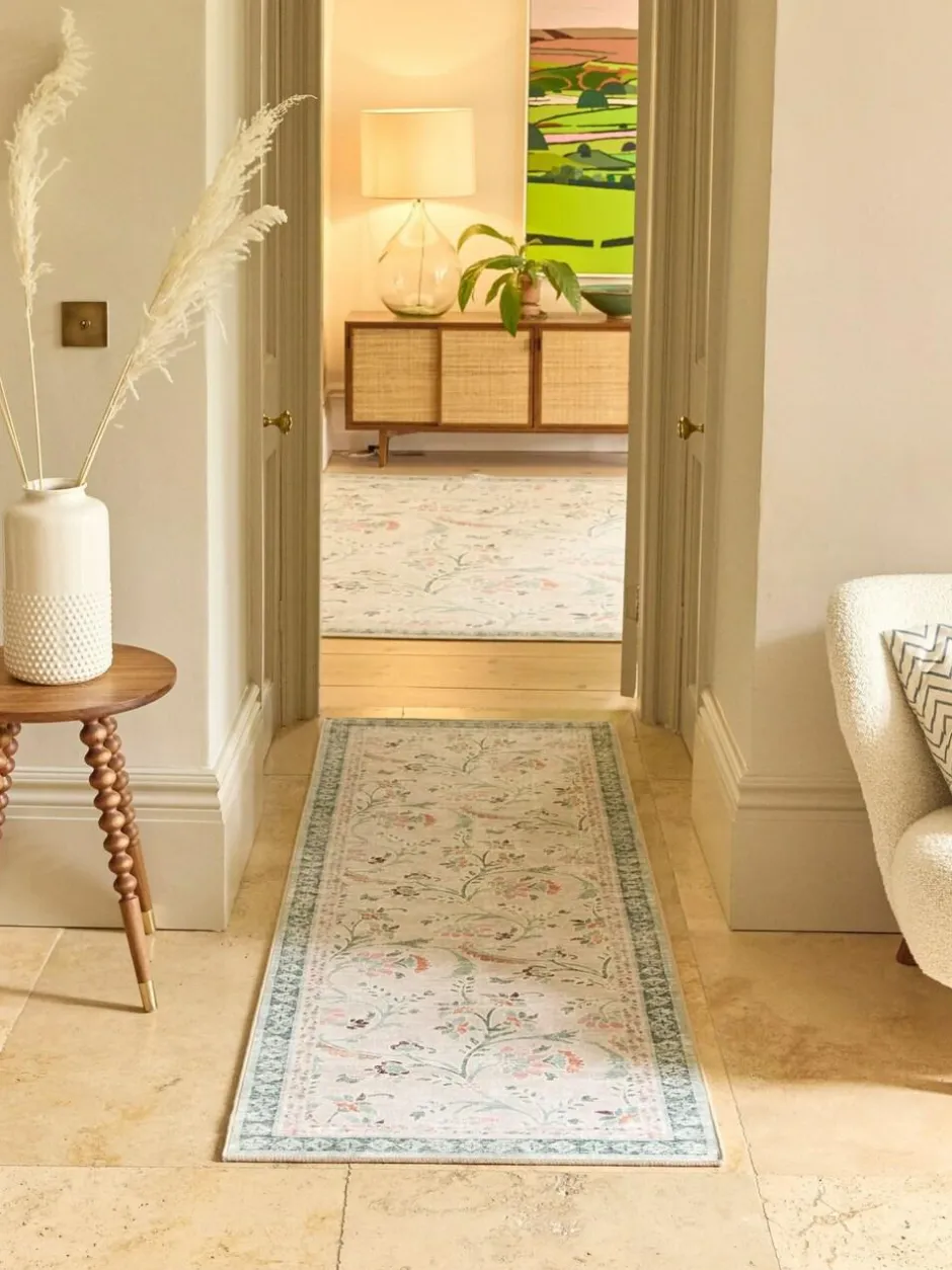 Hug Rug Green British Made Washable English Floral Print Runner Best