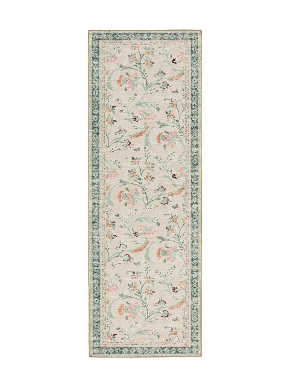 Hug Rug Green British Made Washable English Floral Print Runner Best