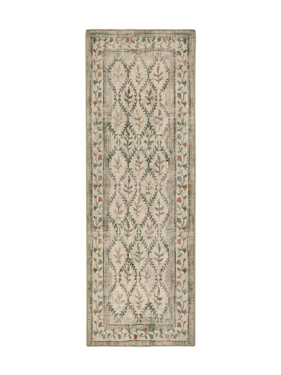 Hug Rug Natural and Green British Made Washable English Garden Runner