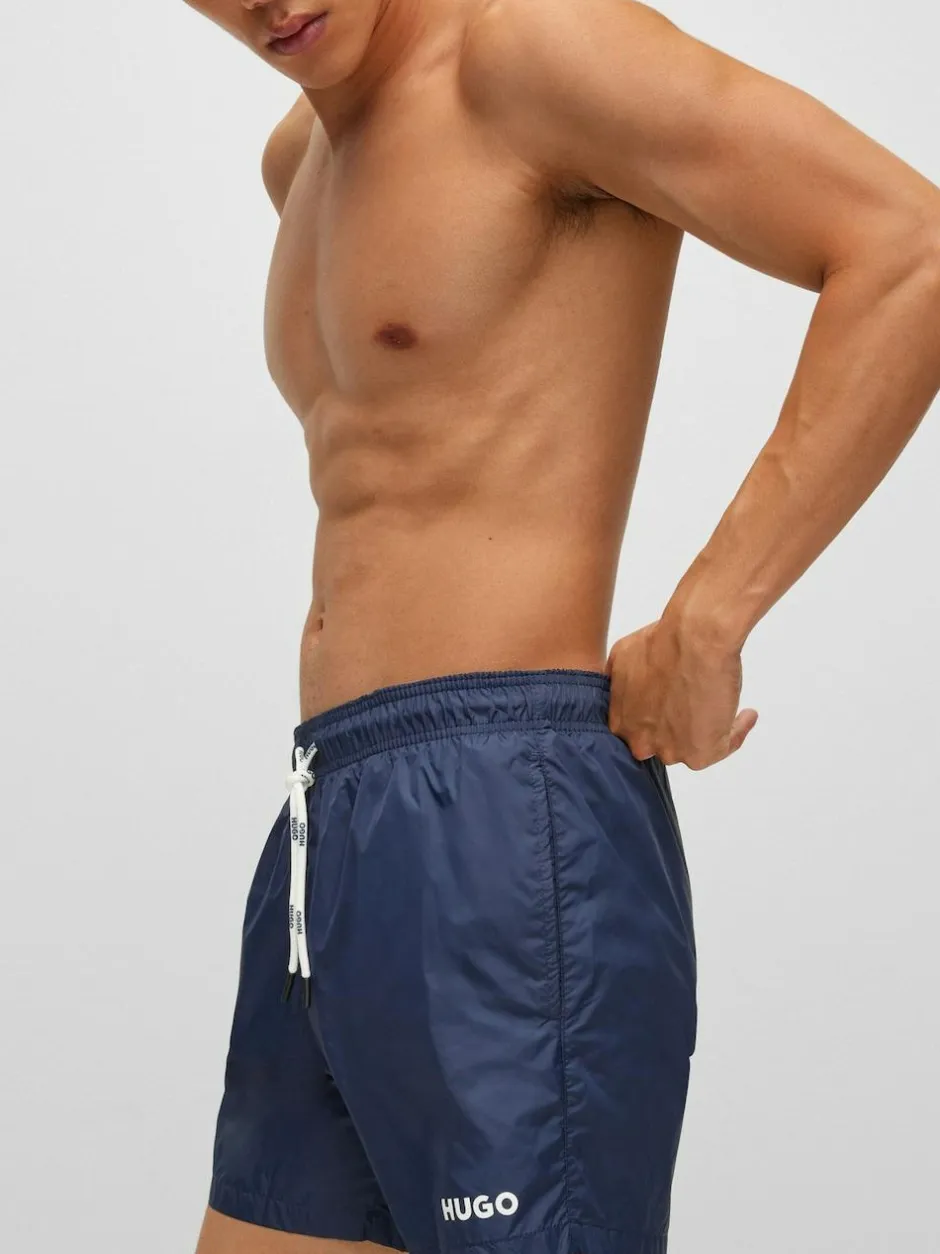 HUGO Contrast Logo Lined Swim Shorts Navy Outlet