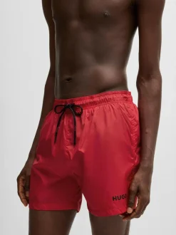 HUGO Contrast Logo Lined Swim Shorts Red Outlet
