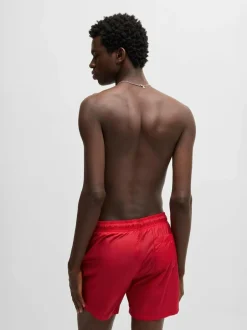 HUGO Contrast Logo Lined Swim Shorts Red Outlet