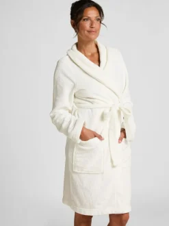 Hunkemoller Short Flannel Fleece Embossed Dot White Robe Best