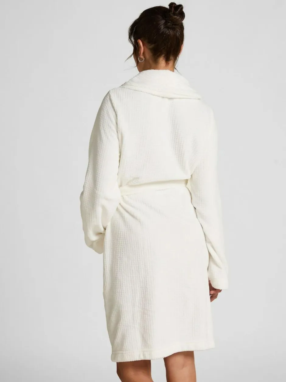 Hunkemoller Short Flannel Fleece Embossed Dot White Robe Best