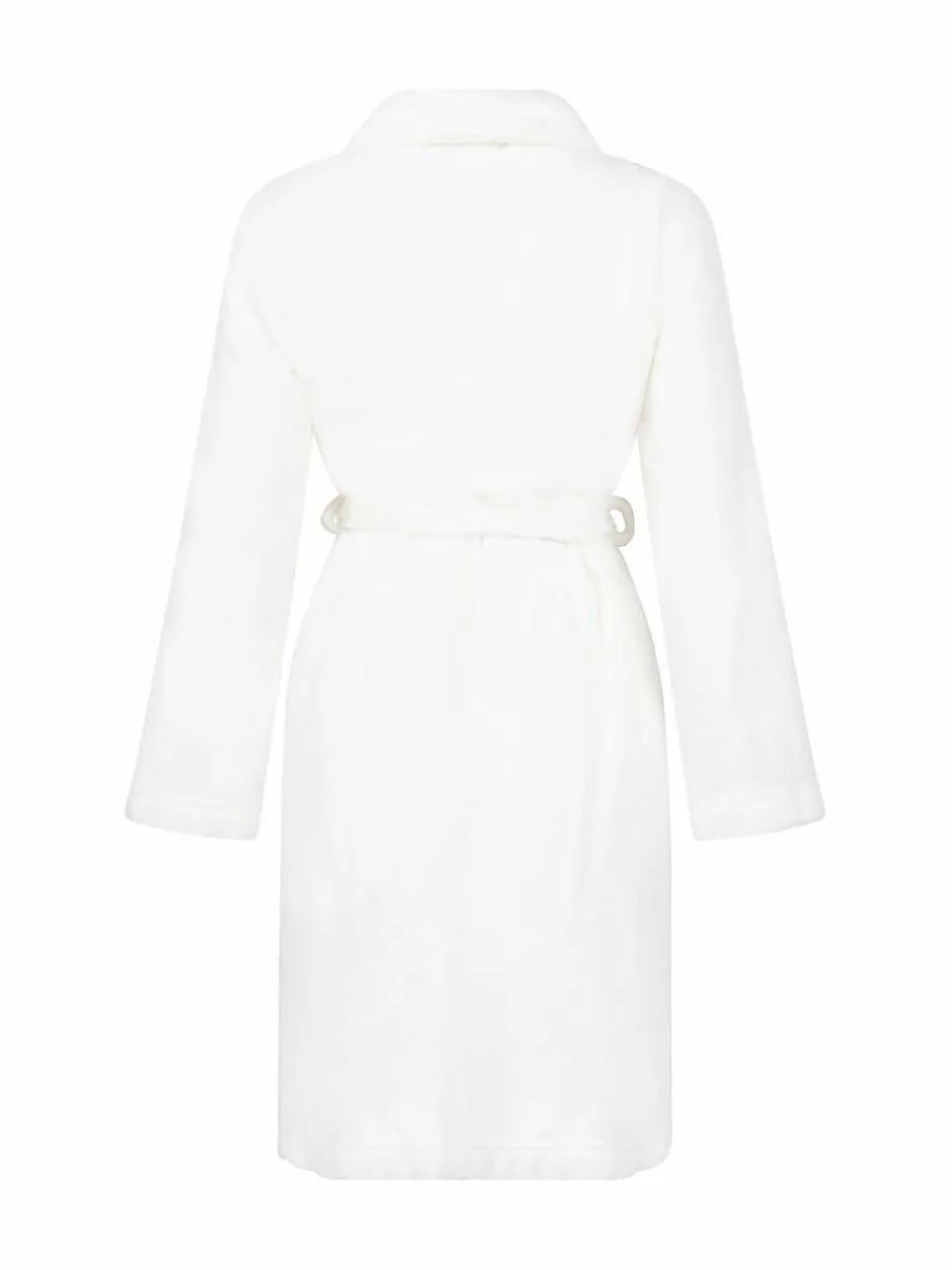 Hunkemoller Short Flannel Fleece Embossed Dot White Robe Best