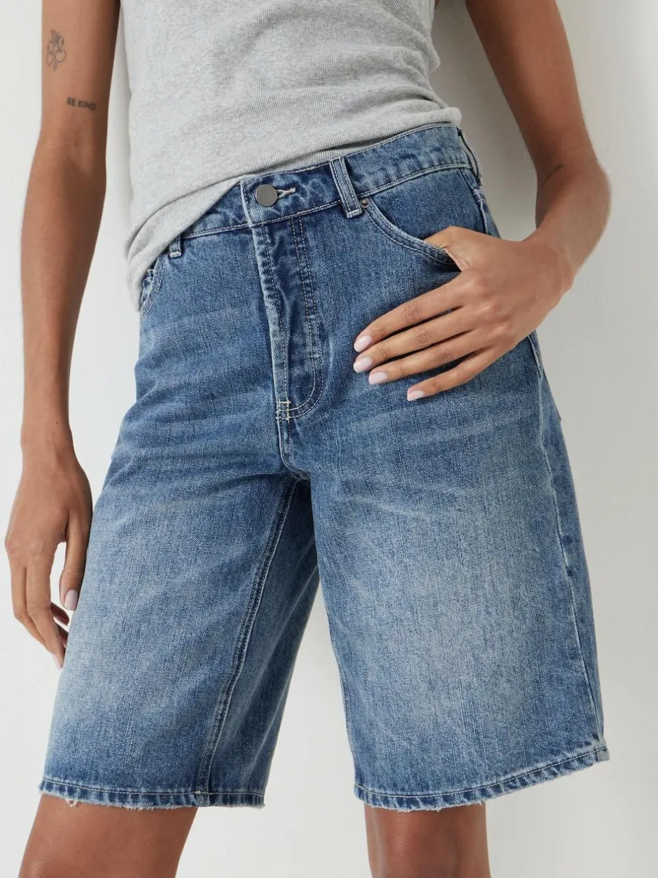 Hush Blue Boyfriend Long Denim 100% Cotton Shorts Outlet