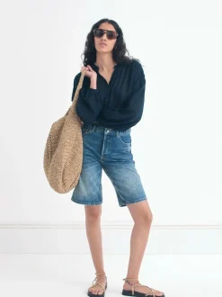 Hush Blue Boyfriend Long Denim 100% Cotton Shorts Outlet