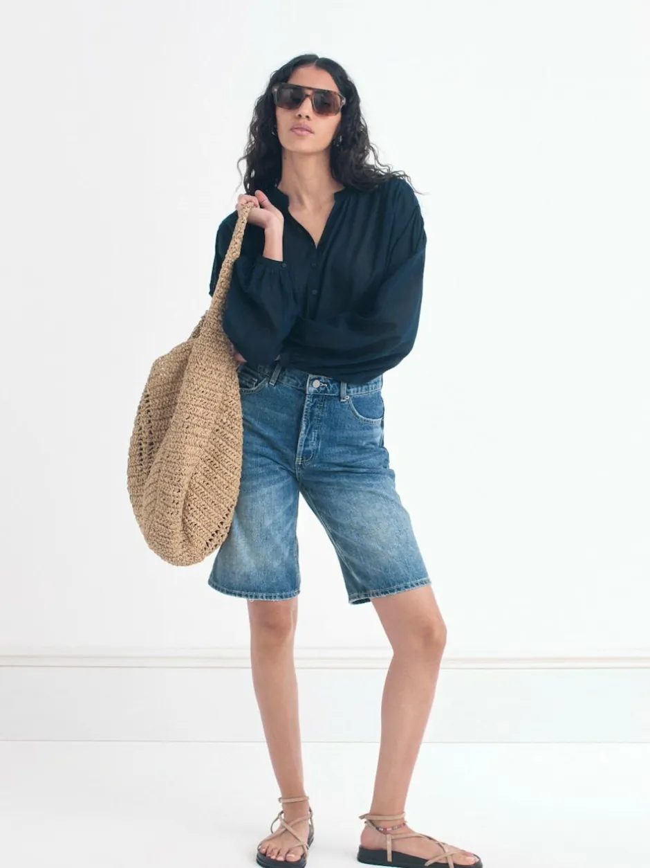 Hush Blue Boyfriend Long Denim 100% Cotton Shorts Outlet