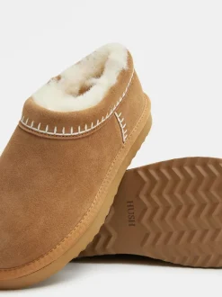 Hush Padded Collar Shearling Snug Slippers Brown