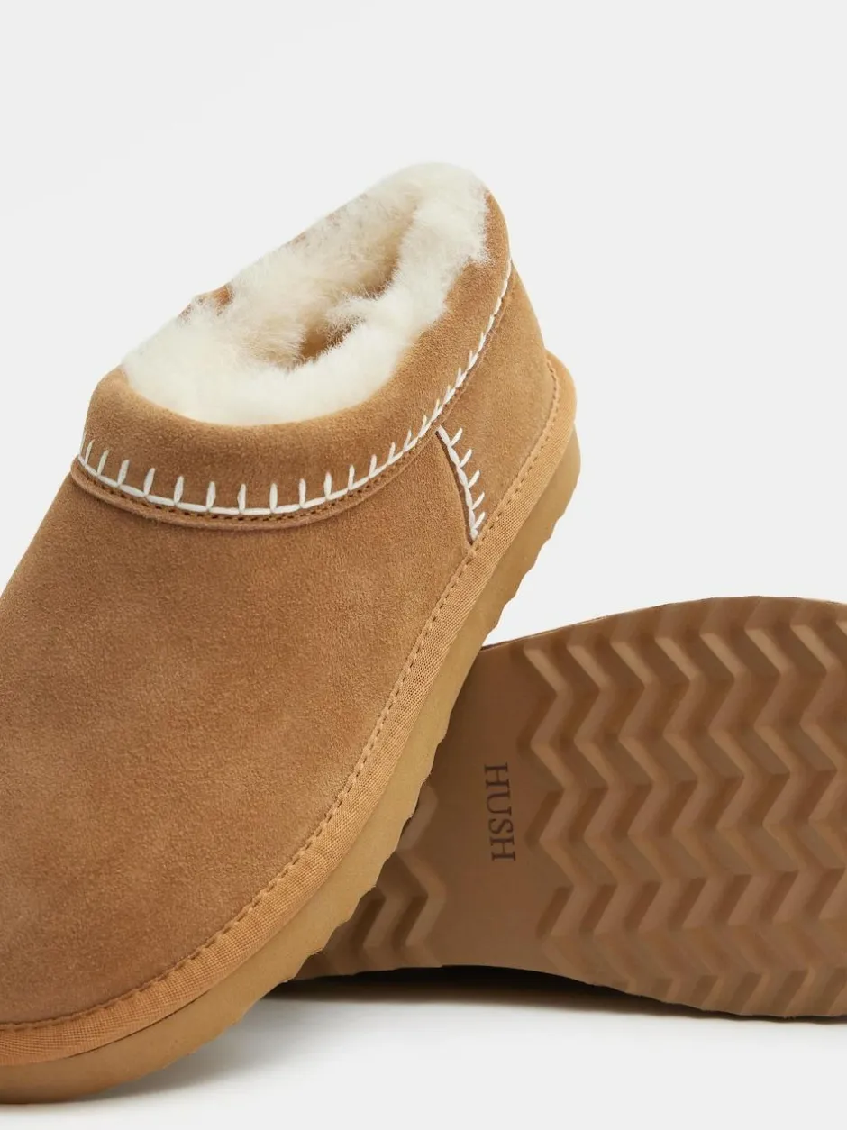Hush Padded Collar Shearling Snug Slippers Brown