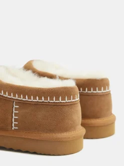 Hush Padded Collar Shearling Snug Slippers Brown