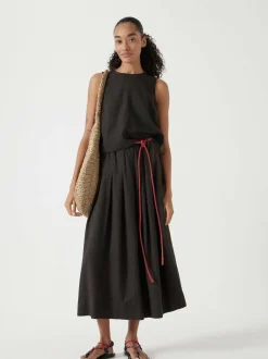 Hush Ivy Pleated Linen Blend Midi Skirt Dark Brown Hot