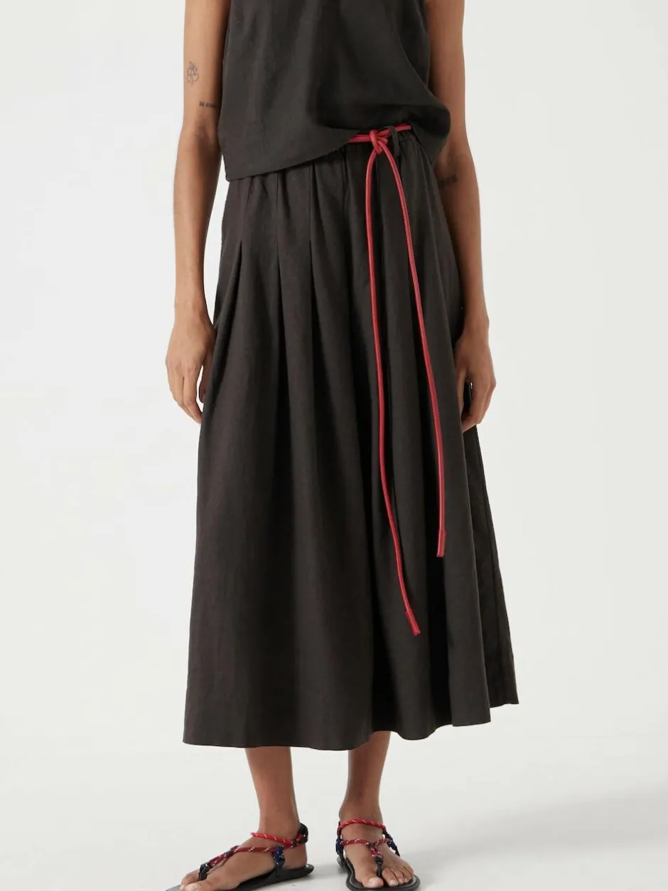 Hush Ivy Pleated Linen Blend Midi Skirt Dark Brown Hot