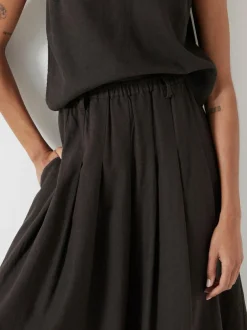 Hush Ivy Pleated Linen Blend Midi Skirt Dark Brown Hot